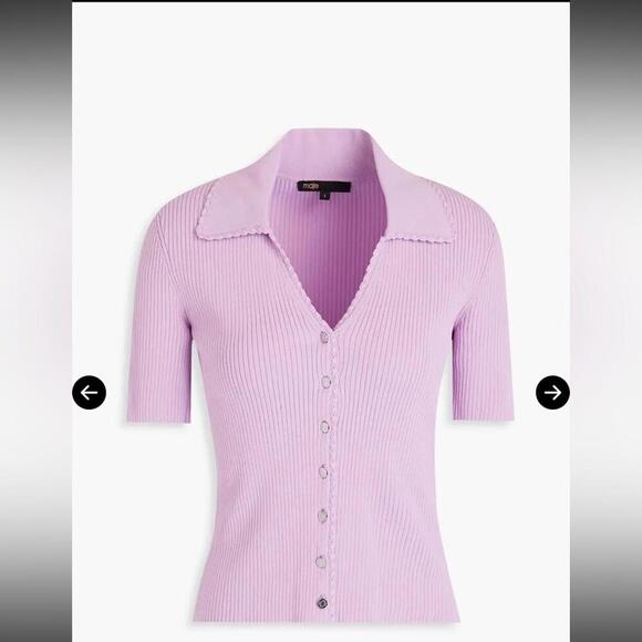 Maje Lavender Ribbed Button-Down Shirt - Picture 1 of 4